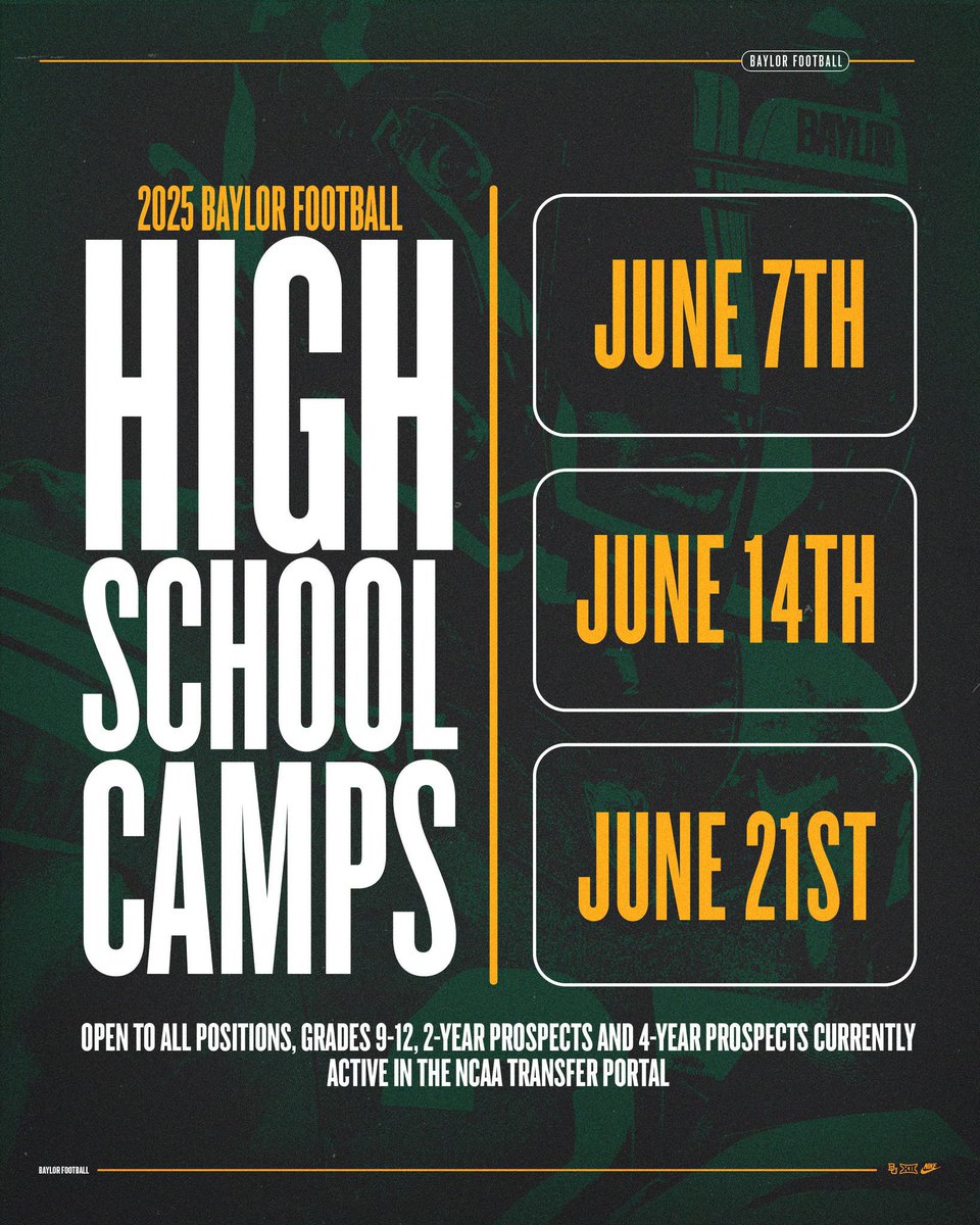 I will be attending <a href="/BUFootball/">Baylor Football</a> camp tomorrow! <a href="/CoachRHolcomb/">Rhett Holcomb</a>