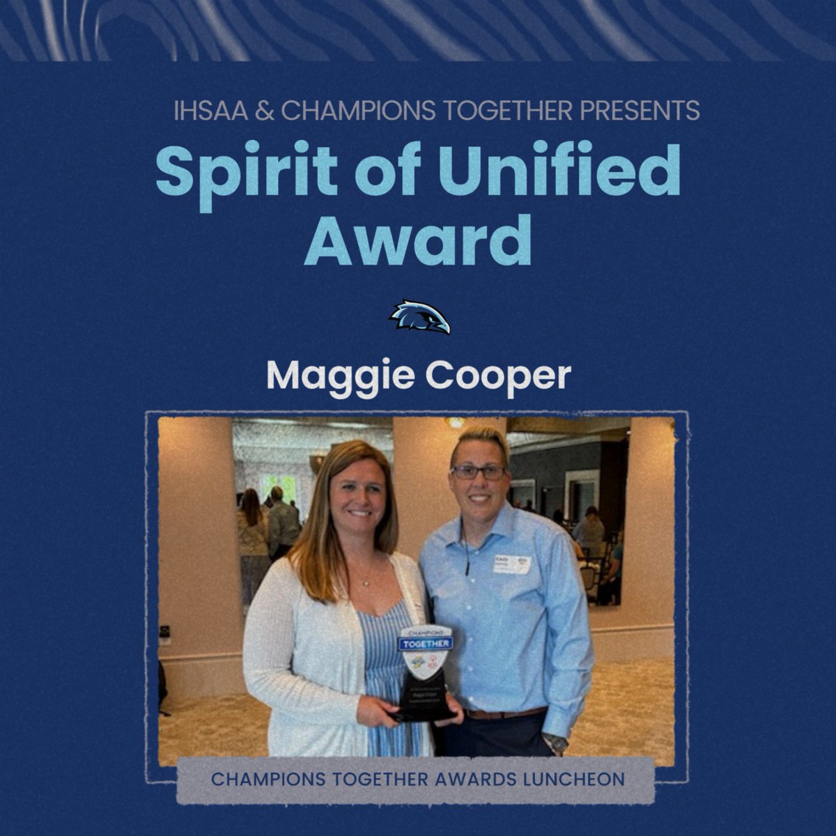 PMFalconSports's tweet image. 🏅 Congrats to Maggie Cooper!
Maggie has been honored with the Spirit of Unified Coach Award by Champions Together and the IHSAA! This award recognizes her outstanding leadership and commitment to inclusion through Unified Sports. 💙🤍