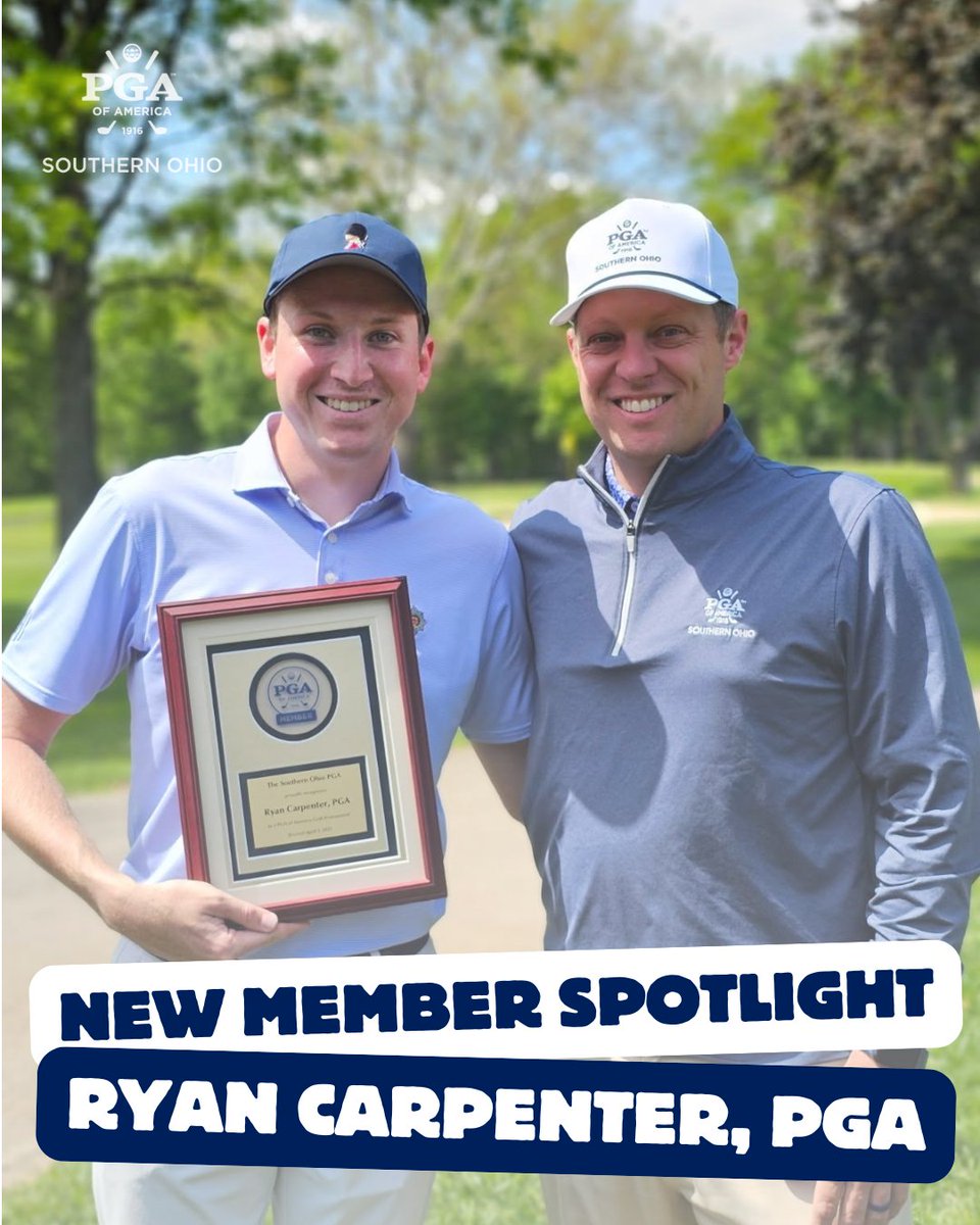 The Southern Ohio PGA is proud to congratulate the newest member of the PGA of America in our section, Ryan Carpenter, PGA! 

Ryan was elected to membership in April of 2025 and is an Assistant Professional at Coldstream Country Club in Cincinnati.

Read more about Ryan here:
