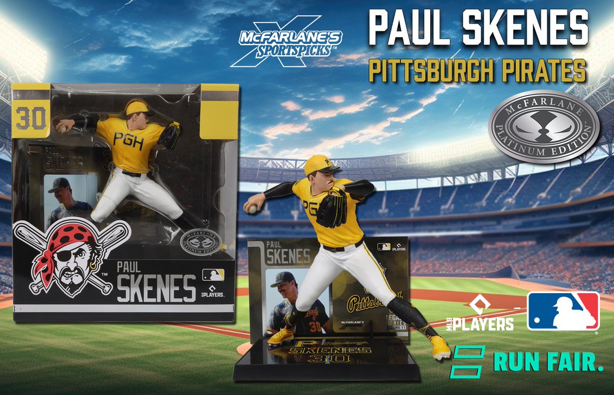 mcfarlanetoys's tweet photo. Paul Skenes @Pirates ⚾️ is off to the best 39-game pitching start in MLB history! Enter to get this McFarlane's SportsPicks Platinum Edition CHASE variant on EQL Today.
➡️https://t.co/wen9hlKi5i
#McFarlaneToys #McFarlaneToysStore #MLB #Pirates @Paul_Skenes #RunFair @EQLofficial https://t.co/K8wiUIIuFf