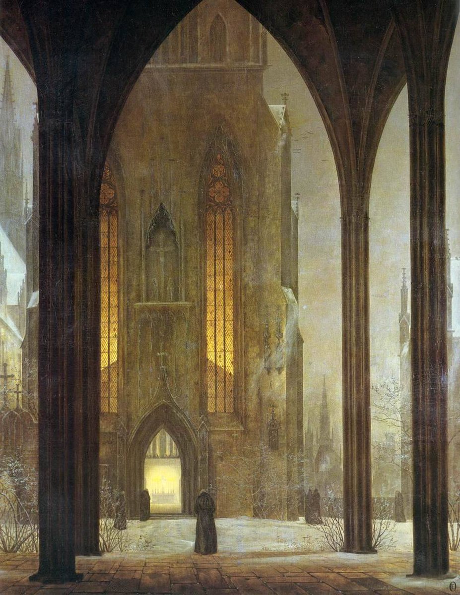 "Cathedral in Winter," oil painting by Ernst Ferdinand Oehme, 19th century AD.