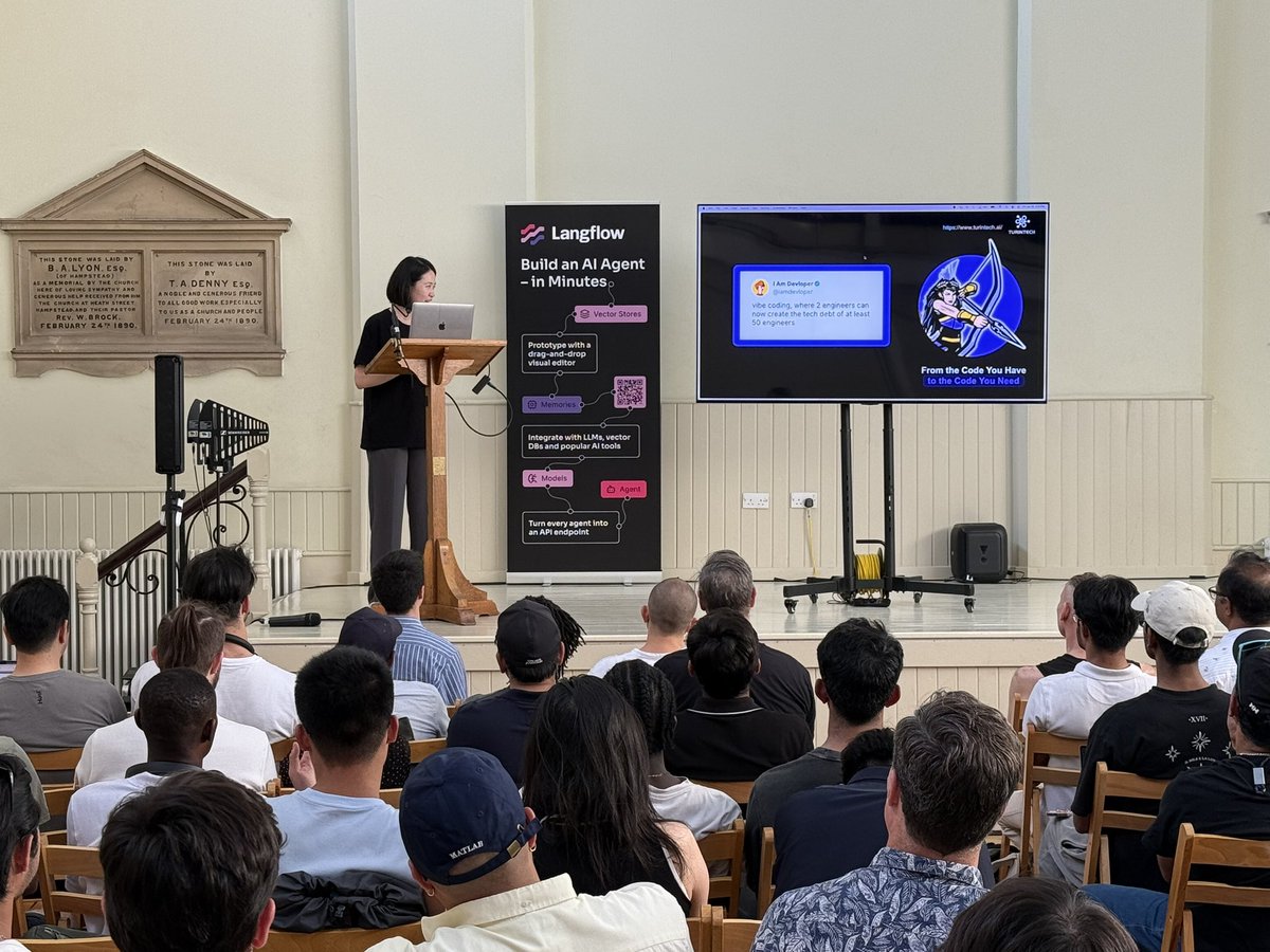 langflow_ai's tweet image. It's a PAAAAACKED house for #HackingAgents London 🎉
Thanks to @turintechai @twilio @MistralAI and @elevenlabsio for helping to make this happen!
And thanks to all the devs for showing out on a beautiful Friday night!
👩🏽💻 > 🍺
