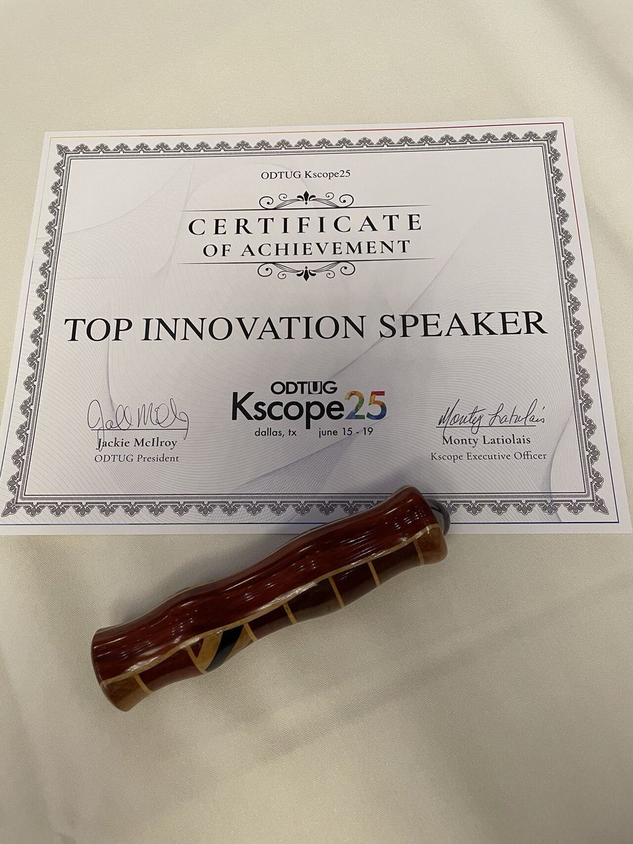 TalanOracleTech's tweet image. We’re proud to share that one of our own, @fuzziebrain, was recognized as a Top Innovation Speaker at #Kscope25 with @HeliFromFinland!
Their session wowed the crowd, and we’re thrilled to see their work celebrated by the Oracle community.
Congrats, Adrian and Heli!
