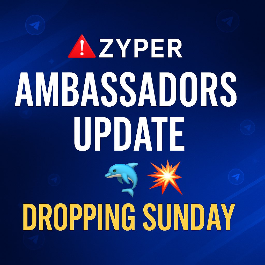 jupiterinc419's tweet image. 🚨 THIS SUNDAY 🚨
We’re unleashing MORE Zyper Ambassadors 🐬⚡️
New legends. New vibes. More fire for the movement.
You thought we were done? LOL. We’re just warming up 🔥

#ZyperAmbassadors #ZyperBullish #Web3Takeover