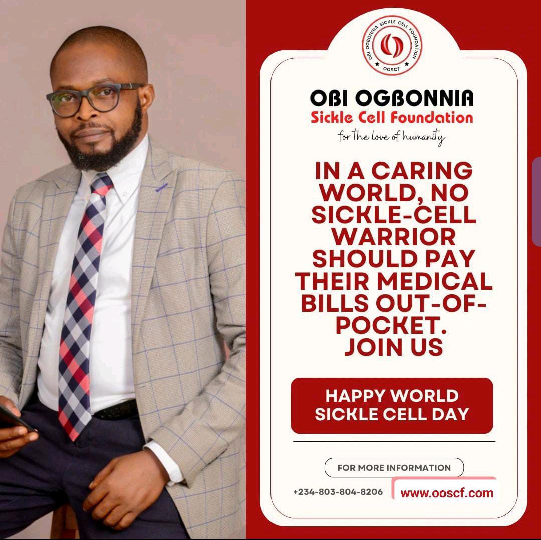 ooscf2024's tweet photo. Join us in giving hope.
The Obi Ogbonnia Sickle Cell Foundation is raising funds to provide free health insurance for the less privileged sickle cell warriors in Nigeria.

Every contribution counts.
Every life matters.
Let’s make access to healthcare a reality.

Support. Share. https://t.co/NPdmqsOM0i