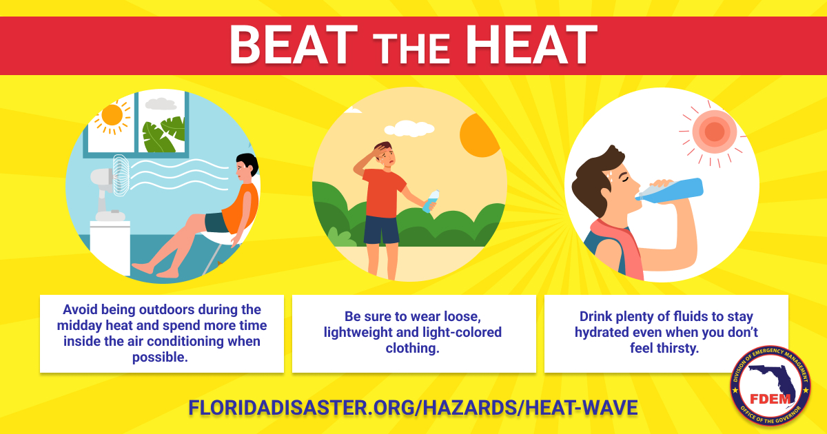 ☀️Today is the Summer Solstice, the official start of summer &amp; the longest day of the year!

As temperatures rise, remember to: 
🏠Stay indoors during peak heat
🩳Wear light, loose clothing
💧Drink plenty of water

To learn more about heat safety visit: 
FloridaDisaster.org/Hazards/Heat-W…
