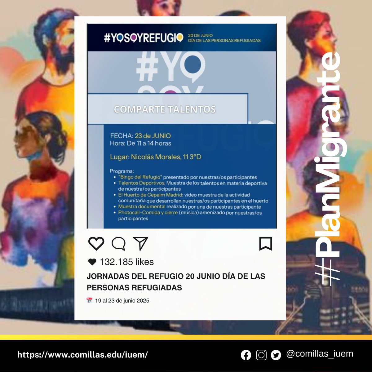 🎉 Este 20 de junio te esperamos en las #JornadasDelRefugio, una jornada comunitaria, participativa y festiva organizada por Fundación Cepaim junto con las propias personas participantes 🌱🤝

Link:cepaim.org/sites/default/…

#PlanMigrante #RefugioEsDignidad