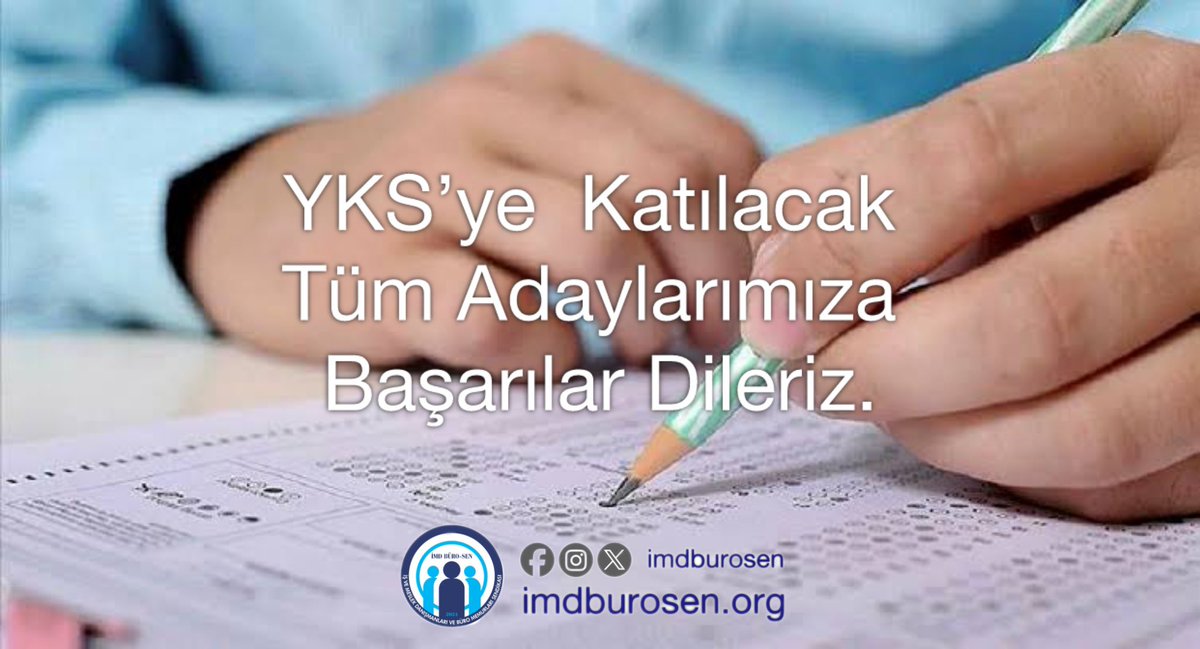 imdburosen's tweet photo. 🎓 Yükseköğretim Kurumları Sınavı’na (YKS) girecek tüm adaylara başarılar dileriz.
📚 Emeklerinizin karşılığını almanız dileğiyle…

#YKS2025 #Başarılar #İMDBÜROSEN https://t.co/y4qmpzWuUV