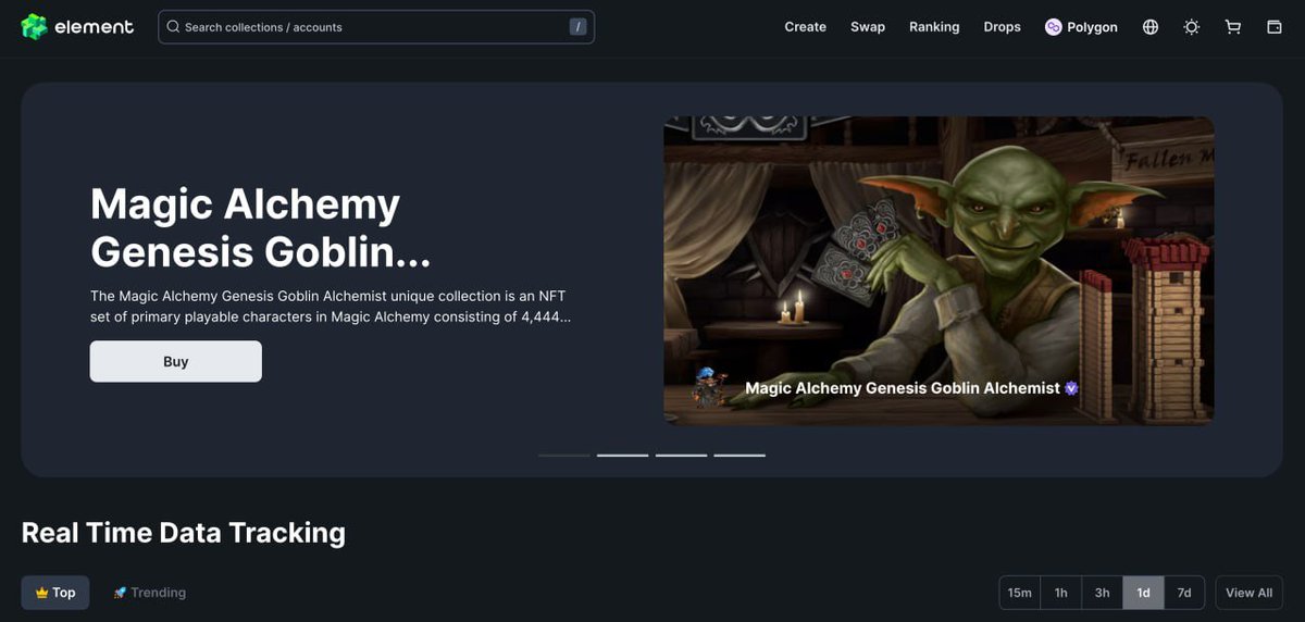 🤯 3 of our collections are featured on the <a href="/Element_Market/">Element NFT Marketplace</a> homepage!

Verified and blue-check’d from day one 🟦

There are 4 banners on the main page:
🧪 3 are ours.
🇺🇸 The 4th? President Trump’s official collection.

All on <a href="/0xPolygon/">Polygon | POL</a> <a href="/0xPolygonEco/">Polygon Ecosystem</a>🤝

Huge thanks to the Element