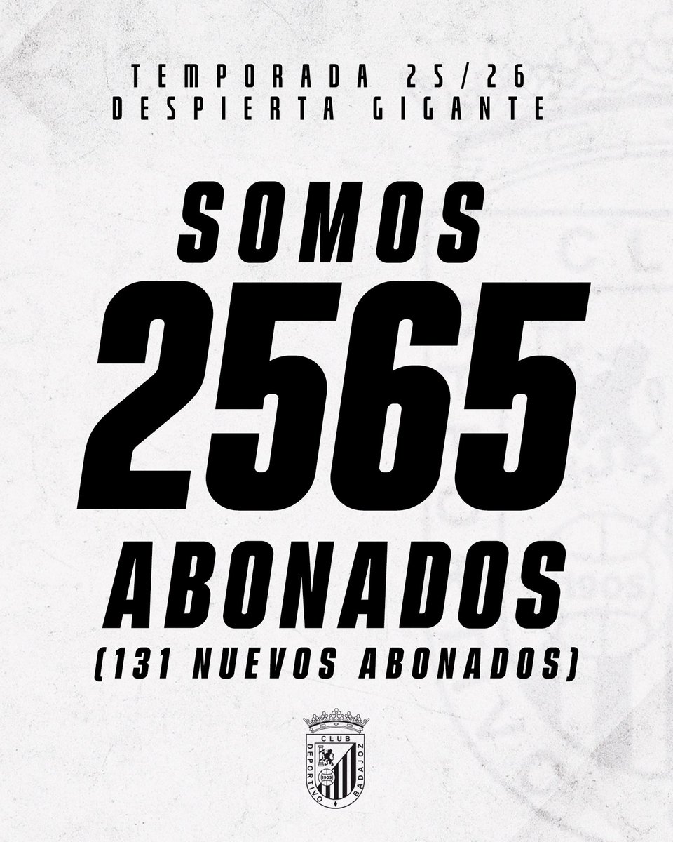 CD Badajoz (@cdbadajoz) on Twitter photo βοΈ Β‘AficiΓ³n, primera semana de campaΓ±a de abonos completada!
π€ ππππ ππππππππ
π€ πππ ππππππ ππππππππ
ππ½ Β‘Muchas gracias aficiΓ³n, gran primera semana de la campaΓ±a de abonos #DespiertaGigante! π βοΈ Β‘AficiΓ³n, primera semana de campaΓ±a de abonos completada!
π€ ππππ ππππππππ
π€ πππ ππππππ ππππππππ
ππ½ Β‘Muchas gracias aficiΓ³n, gran primera semana de la campaΓ±a de abonos #DespiertaGigante! π