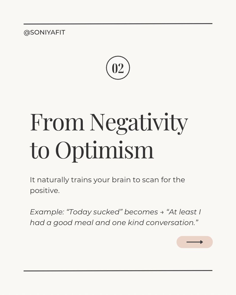 SoniyaFit's tweet photo. HOW GRATITUDE CAN SHIFT YOUR MINDSET 🙏🏼🤍💫

Gratitude is a daily practice, not a one-time thing.

Start with 3 things you’re grateful for today &amp; watch your perspective shift 🫶🏼 https://t.co/71Lz7AyQfI