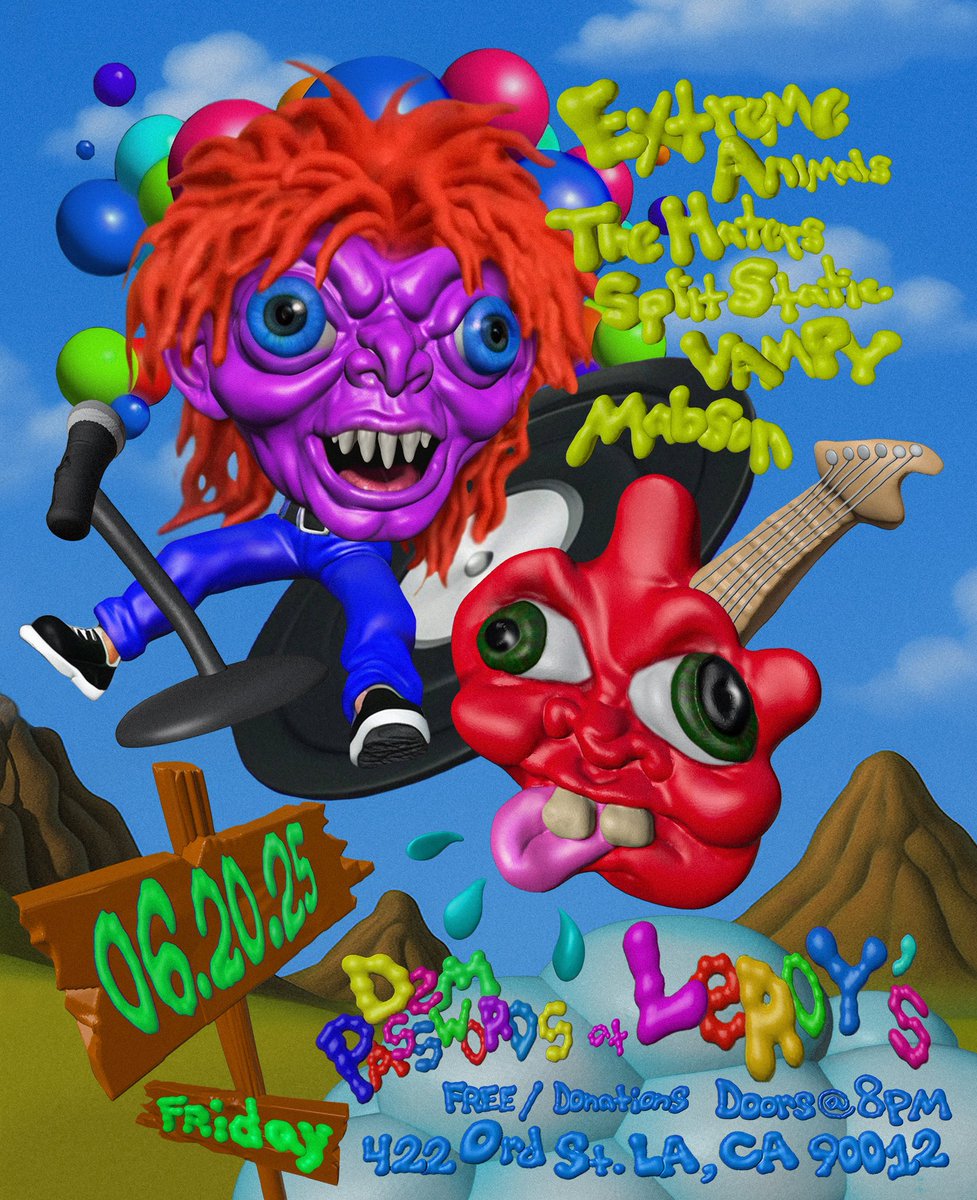 TONIGHT: <a href="/DEMPASSWORDS/">DEM PASSWORDS</a> presents Extreme Animals, The Haters, Split Static, Vampy, and @_Mabson_ at Leroy’s in Los Angeles. Free/Donations. 8PM. 🎶