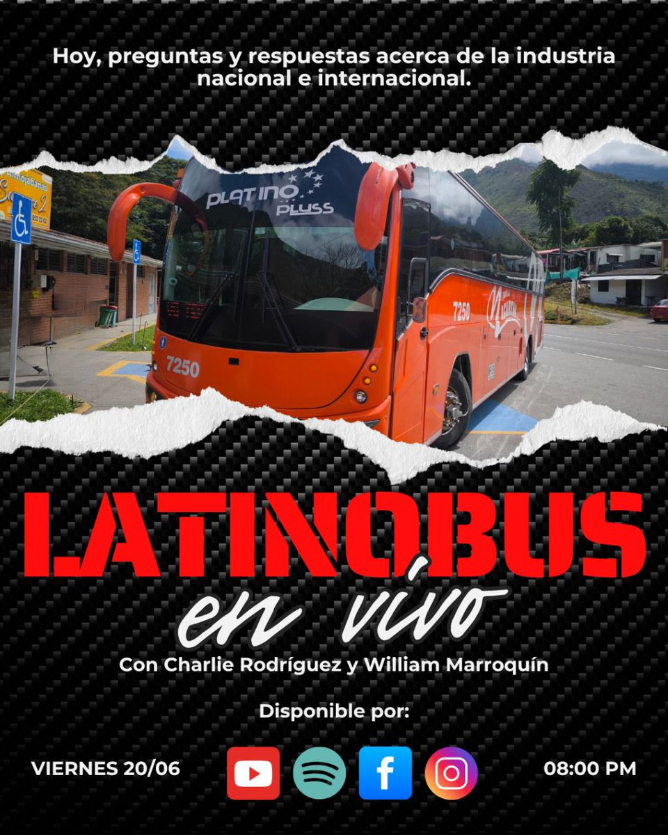 Hoy 20 de Junio, a las 8PM (COL/ECU/PER), 7PM (MEX), 9PM (VEN), 10PM (ARG/CHI) es nuestra cita con la actualidad de la industria del autobús, en #LatinobusenVivo

Los esperamos en: facebook.com/latinobus y en: youtube.com/@latinobus

¡Nos vemos esta noche!