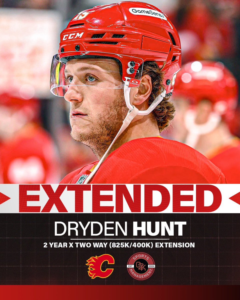 O2K Sports Management (@o2ksports) on Twitter photo The Hunt continues 🔥 Congratulations to O2K client Dryden Hunt on signing a 2 year two-way contract extension with the <a href="/NHLFlames/">Calgary Flames</a>!
#Flames The Hunt continues 🔥 Congratulations to O2K client Dryden Hunt on signing a 2 year two-way contract extension with the <a href="/NHLFlames/">Calgary Flames</a>!
#Flames