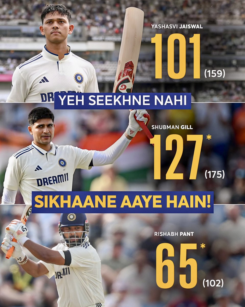 RAJAT (@irajatjain) on Twitter photo <a href="/sachin_rt/">Sachin Tendulkar</a> <a href="/klrahul/">K L Rahul</a> <a href="/ybj_19/">Yashasvi Jaiswal</a> <a href="/ShubmanGill/">Shubman Gill</a> <a href="/RishabhPant17/">Rishabh Pant</a> “Yeh Seekhne Nahi,Sikhaane Aaye Hain!”
This Young Team India has outplayed England as well as our Expectations. 🔥
Best wishes to Captain #ShubmanGill #Rishabhpant𓃵 and Coach <a href="/GautamGambhir/">Gautam Gambhir</a> .🧡🤍💚
CHAK DE. #INDvsENG <a href="/sachin_rt/">Sachin Tendulkar</a> <a href="/klrahul/">K L Rahul</a> <a href="/ybj_19/">Yashasvi Jaiswal</a> <a href="/ShubmanGill/">Shubman Gill</a> <a href="/RishabhPant17/">Rishabh Pant</a> “Yeh Seekhne Nahi,Sikhaane Aaye Hain!”
This Young Team India has outplayed England as well as our Expectations. 🔥
Best wishes to Captain #ShubmanGill #Rishabhpant𓃵 and Coach <a href="/GautamGambhir/">Gautam Gambhir</a> .🧡🤍💚
CHAK DE. #INDvsENG