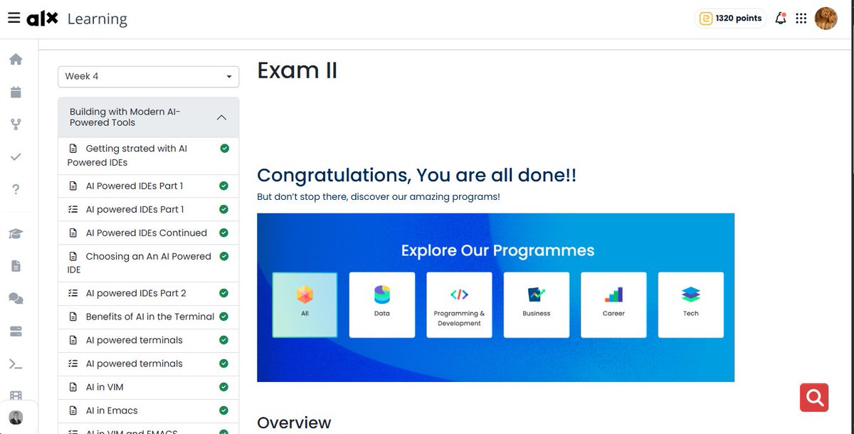 Completed the final exam for the AI for developers program <a href="/alx_africa/">ALX Africa</a> 
Thanks to <a href="/kalibetre/">Kalkidan Betre</a> <a href="/lowercase_life/">Danson Kalaghe</a> @julienbarbier42 for putting up this program.
#ALX_AIDEV