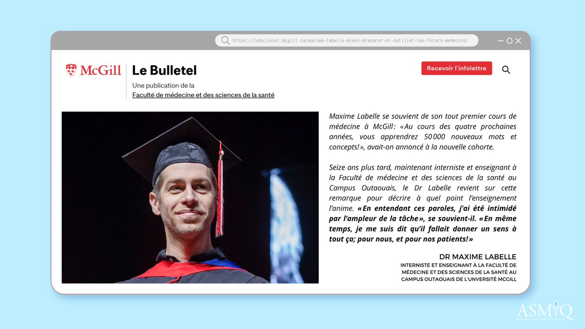 ASMIQ (@asmiq_org) on Twitter photo Le Dr Maxime Labelle, interniste en région, jongle entre son rôle de médecin et d'enseignant. Il a d'ailleurs cocréé un cours à <a href="/mcgillu/">McGill University</a> , centré sur les urgences médicales concrètes, qui prépare les futurs résidents à sauver plus de vies. 👏 #MedInterne Le Dr Maxime Labelle, interniste en région, jongle entre son rôle de médecin et d'enseignant. Il a d'ailleurs cocréé un cours à <a href="/mcgillu/">McGill University</a> , centré sur les urgences médicales concrètes, qui prépare les futurs résidents à sauver plus de vies. 👏 #MedInterne