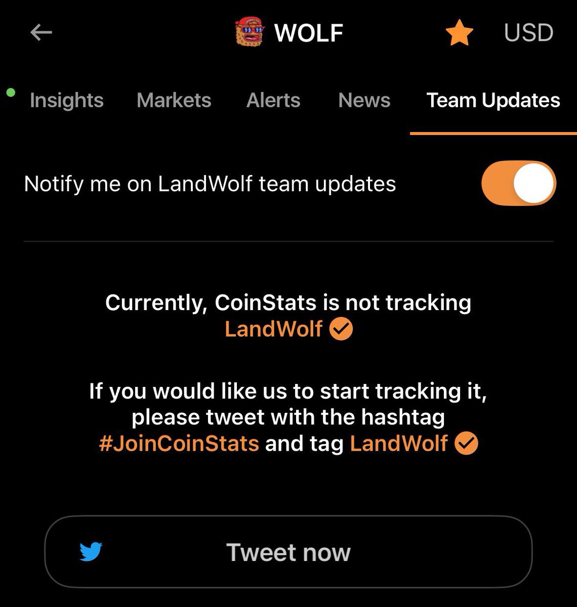 Wiz0x67's tweet photo. #JoinCoinstats @coinstats please add Landwolf team updates. @Wolf0x67 https://t.co/vyKTTrd4QG