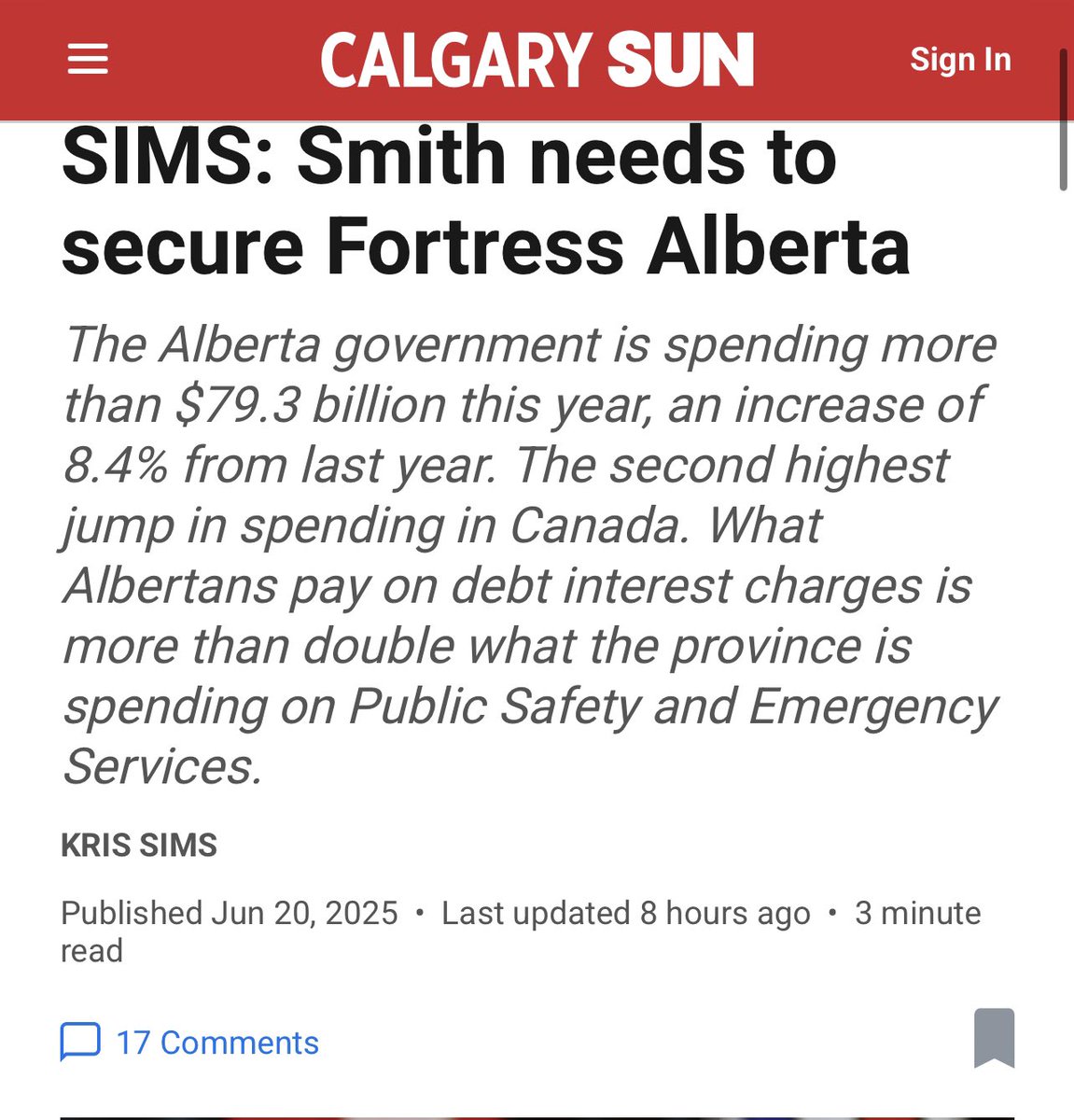 Kris Sims (@kris_sims) on Twitter photo 🚨Premier Danielle Smith must secure Fortress Alberta
As Sarah Connor did in Terminator 2
We can’t be strong & free from Ottawa’s meddling if we’re hiking provincial debt & wasting money on interest payments
Smith must tell government union bosses:
“NO”
LATEST in <a href="/calgarysun/">Calgary Sun</a> 🚨Premier Danielle Smith must secure Fortress Alberta
As Sarah Connor did in Terminator 2
We can’t be strong & free from Ottawa’s meddling if we’re hiking provincial debt & wasting money on interest payments
Smith must tell government union bosses:
“NO”
LATEST in <a href="/calgarysun/">Calgary Sun</a>