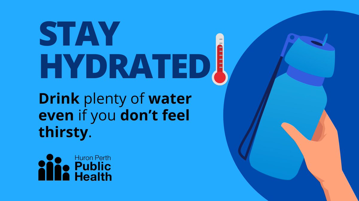 On hot days drink plenty of water, even if not thirsty, to decrease the risk of dehydration. 
🥤Drink water before, during &amp; after physical activities
🍉Eat more fruits &amp; veggies (they contain water)
🍋Flavour water with mint, cucumber, lemon or berries
hpph.ca/heat