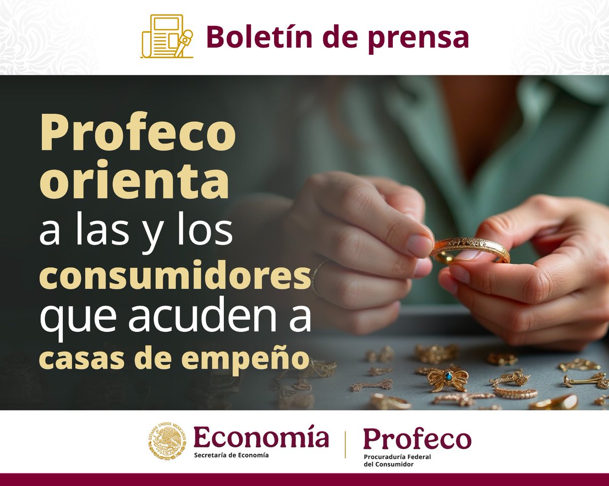#BoletínDePrensa Profeco orienta a las y los consumidores que acuden a casas de empeño.

Antes de empeñar, la Profeco recomienda consultar el Registro Público de Casas de Empeño: rpce.profeco.gob.mx

También sugiere leer su contrato de adhesión, que debe estar asentado ante