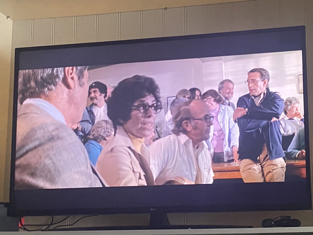 We’re watching Jaws. 
Ah yeah it’s great when they’re out battling sharks on the water but good lord you have to sit through a lot of scenes where 9 people shout over each other for minutes at a time