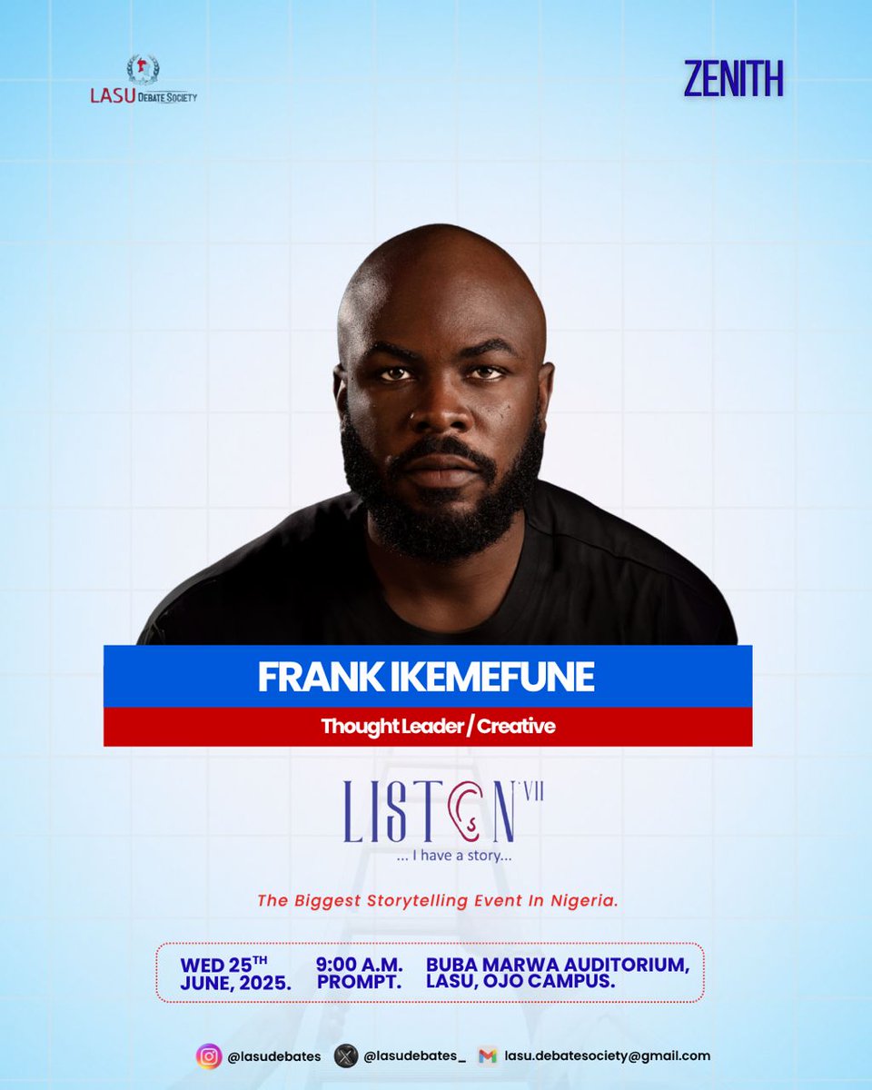 Lasudebates's tweet image. Meet our next speaker,
Frank Ikemefune.
A visionary speaker ✅
Content strategist, and ✅✅
Personal branding expert committed to helping individuals turn purpose into profit.✅✅✅