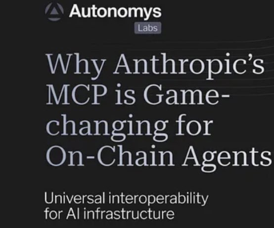 linusbenita29's tweet image. What does Anthropic's Model
Context Protocol (MCP) mean for
Web3 &amp;amp; on-chain agents? 

Think of MCP as the USB-C of Al,
standardizing how autonomous

agents plug into decentralized systems. 🚀🚀🚀🚀

#MCP #Web3Al @AutonomysNet