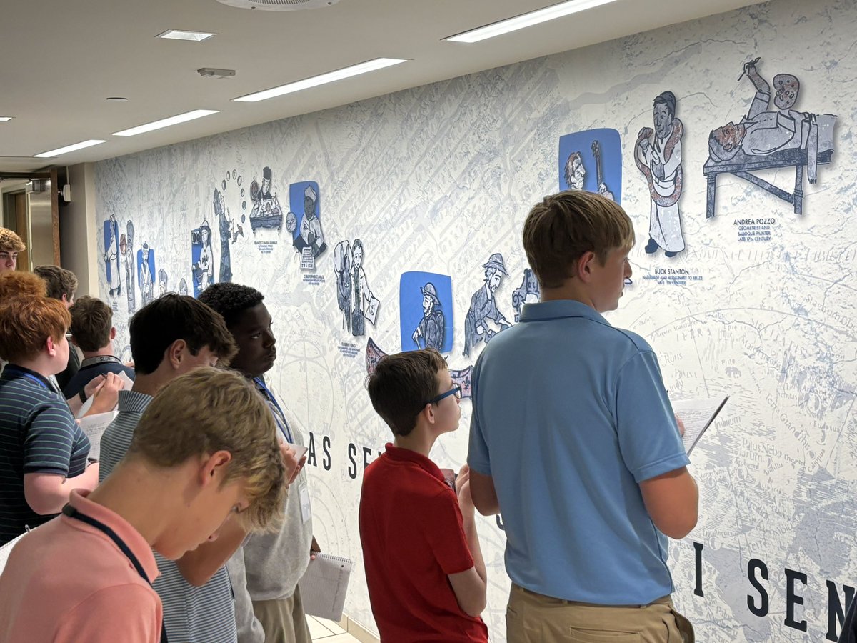 sluhjrbills's tweet photo. Today the Class of 2029 Summer SLUH 101 students learned about Jesuits on the frontiers of knowledge by studying the mural created by Sean Powers ‘05. #SLUHSTEM #AMDG https://t.co/6QjRp7lyuz