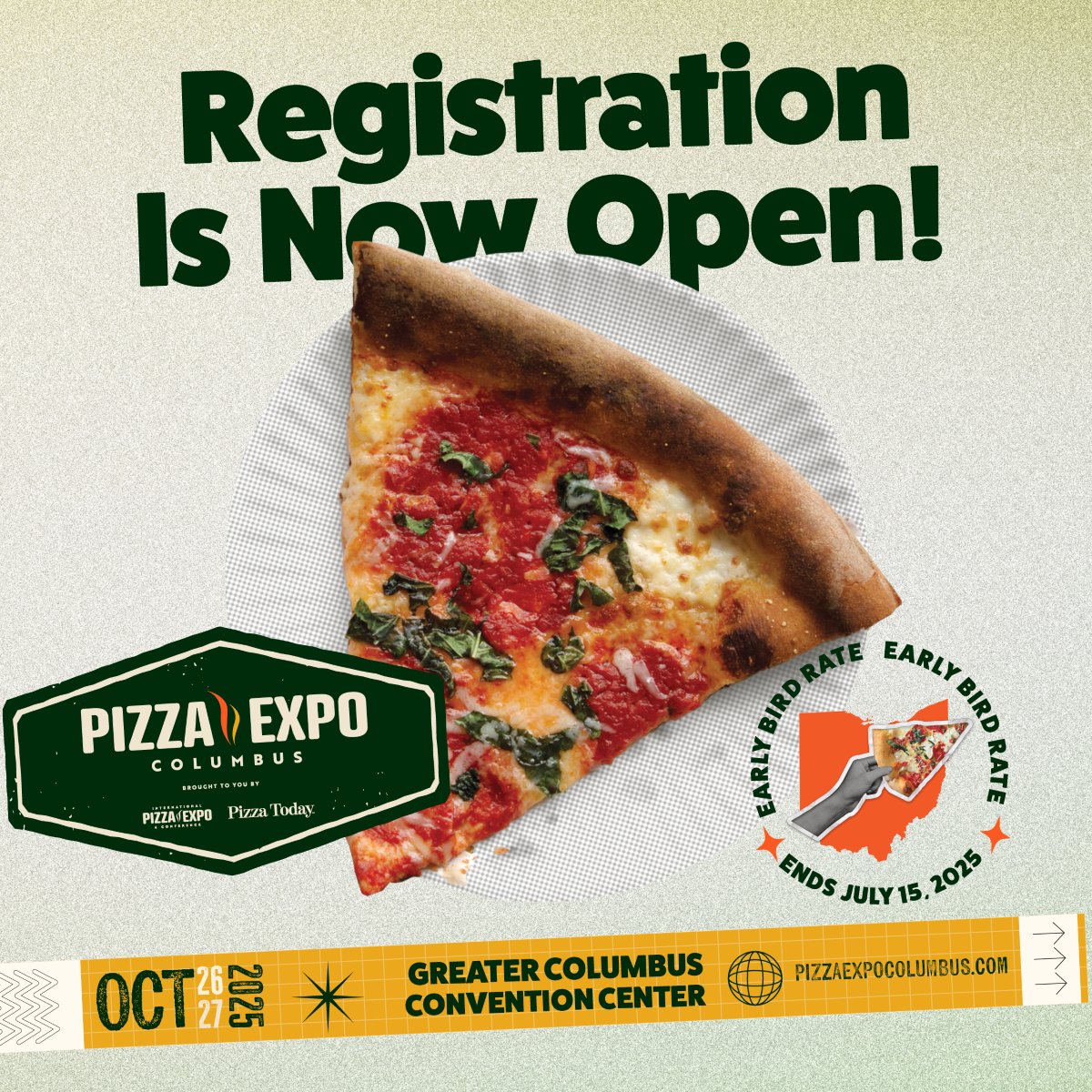 Pizza Expo Columbus registration is now OPEN! 🤩🍕 
Be part of the Midwest’s booming pizza scene, connect with top suppliers, and get inspired by two days of nonstop pizza action. Early bird rates available until July 15—don’t wait! 🐦🎟
Register Now: hubs.ly/Q03t2mTQ0