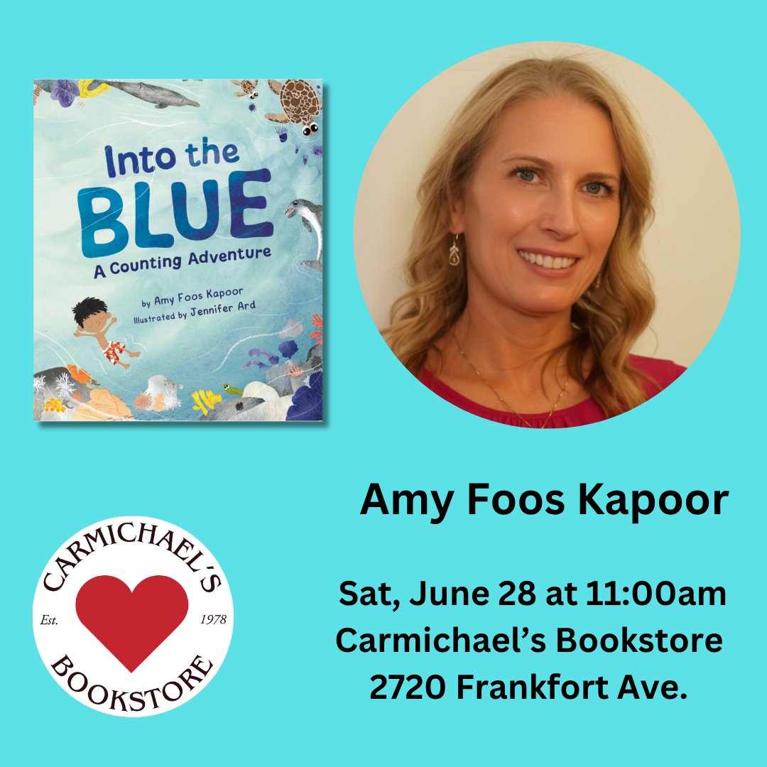 AFKapoor's tweet image. I hope you'll join me at Carmichael's Bookstore in Louisville on June 28, 11 AM for StoryTime with my debut children's book, Into the Blue: A Counting Adventure. Very excited!🐬🏖📚
The event is free, but please RSVP here: eventbrite.com/e/amy-foos-kap…
Thank you, @carmichaelsbook!