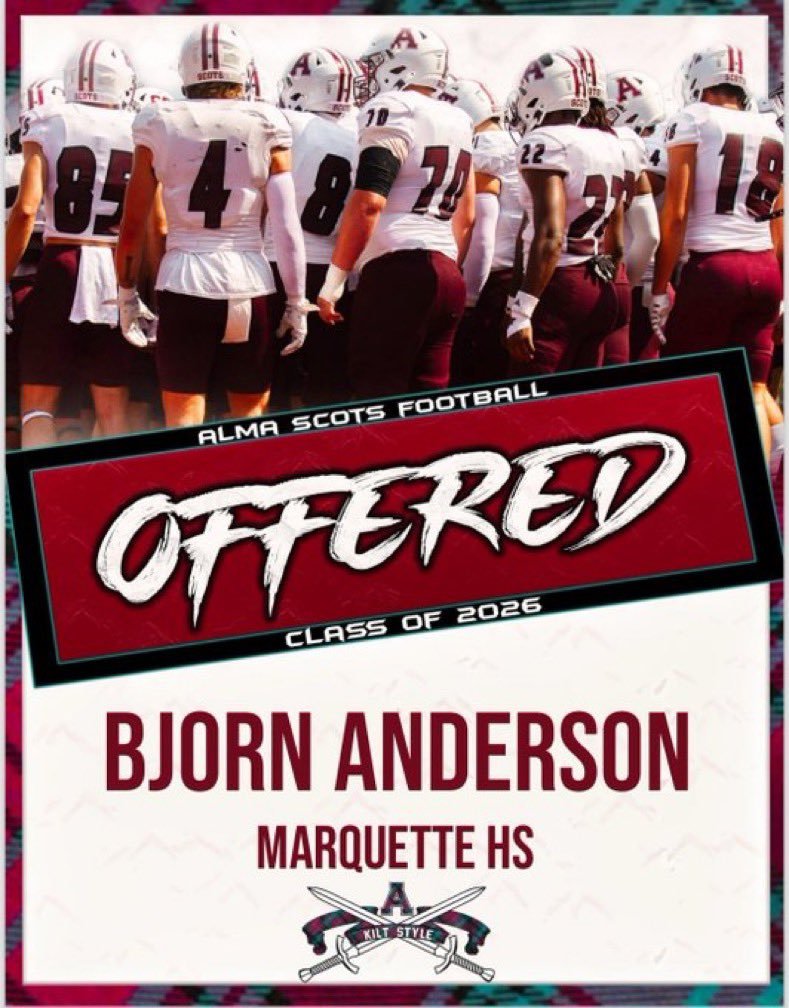 Marquette 2026 OL/DL Bjorn Anderson was offered by Alma 

<a href="/anderson_bjorn/">Bjorn Anderson</a>
