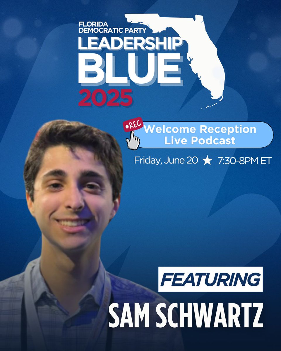 Florida Democrats (@fladems) on Twitter photo 🚨Leadership Blue Weekend is kicking off TONIGHT! Join us for a live podcast featuring FDP Chair <a href="/NikkiFried/">Nikki Fried</a>, @KeithEdwards, <a href="/AaronParnas/">Aaron Parnas</a>, and @SamSchwartz03.
🗓️ Friday June 20, 7:30-8 p.m. ET
🔗 Tune in >> youtube.com/live/GerxQivR-… 🚨Leadership Blue Weekend is kicking off TONIGHT! Join us for a live podcast featuring FDP Chair <a href="/NikkiFried/">Nikki Fried</a>, @KeithEdwards, <a href="/AaronParnas/">Aaron Parnas</a>, and @SamSchwartz03.
🗓️ Friday June 20, 7:30-8 p.m. ET
🔗 Tune in >> youtube.com/live/GerxQivR-…