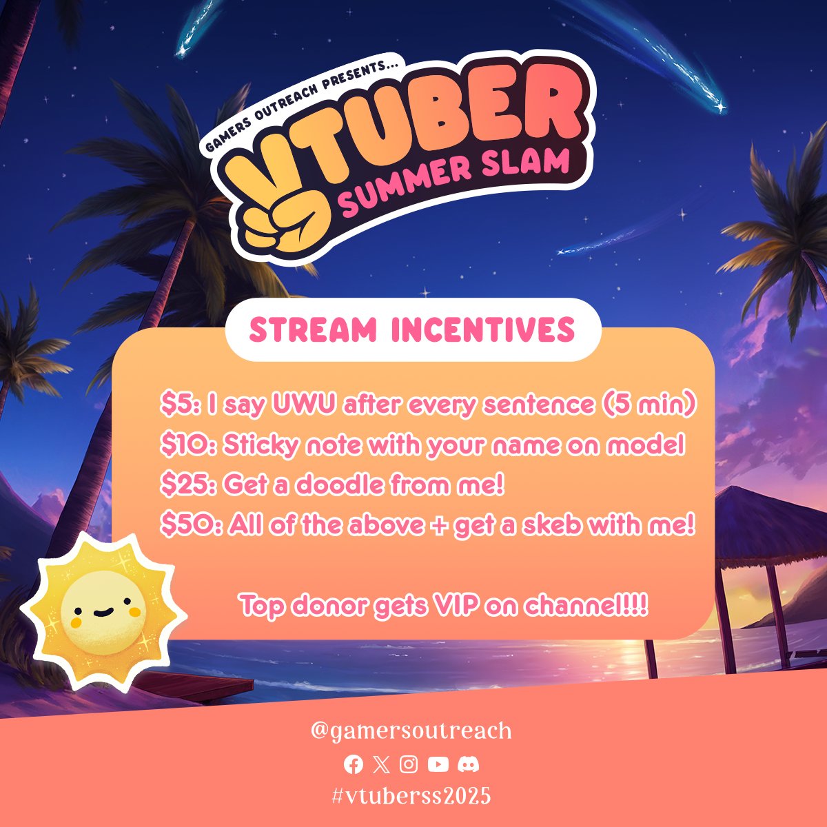 I will be part of this year's Vtuber Summer Slam with <a href="/GamersOutreach/">Gamers Outreach</a> !
this is my first charity event so I'm a bit nervous but also really excited!!! we'll be raising money for children in hospitals to have access to gaming 🤍

hope to see you there! 

 #VTuberSS2025