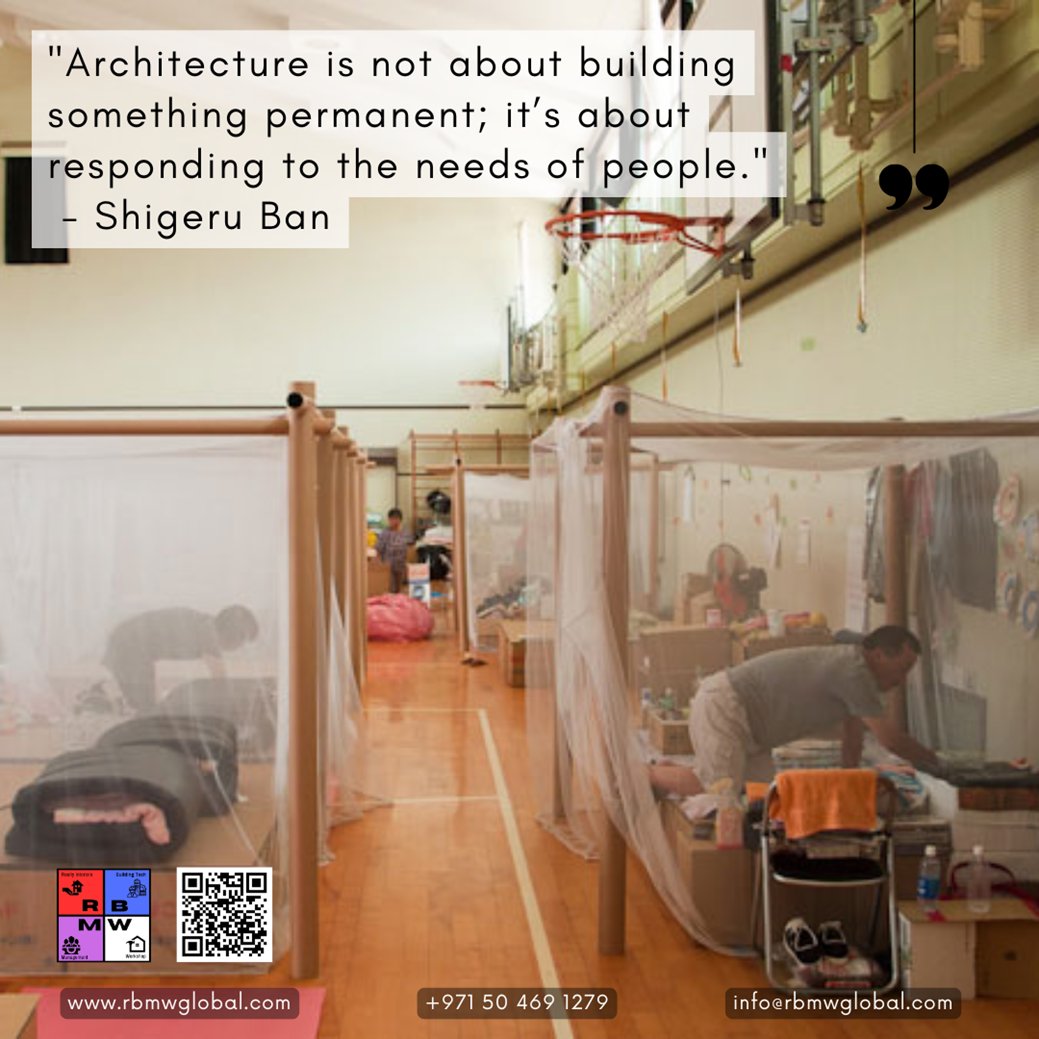 RBMWGlobal's tweet image. 🏗️ “Architecture is about responding to people’s needs.” – Shigeru Ban
His paper tube shelters bring dignity to disaster relief—designing with empathy, not just permanence.
#HumanitarianDesign #PaperArchitecture #DesignForGood