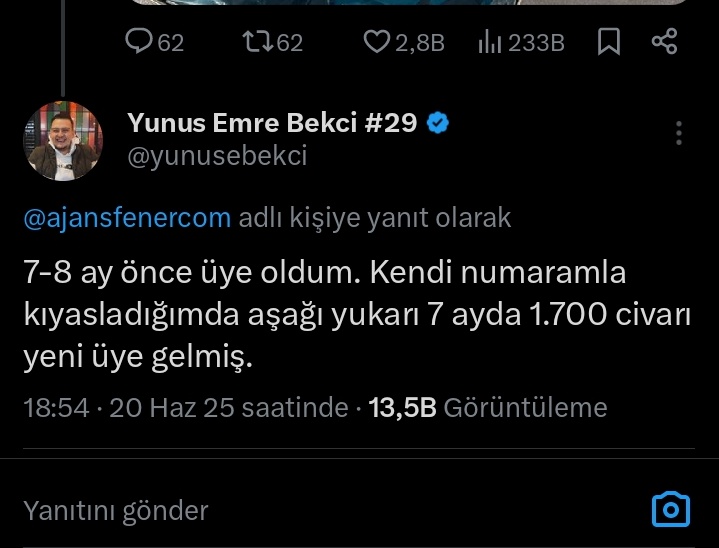 Ünlü oyuncu Bensu Soral, 28 Mayıs tarihinde Fenerbahçe Kongre üyesi oluyor. Bir X hesabı bunu paylaşıyor ve başka bir üyemizden dikkat çekici bir yorum geliyor.

Bu üyemiz 7 ay önce Kongre Üyesi olduğunu ve üye numarasının 594 ile başladığını beyan ediyor. Bensu Soral'ın numarası