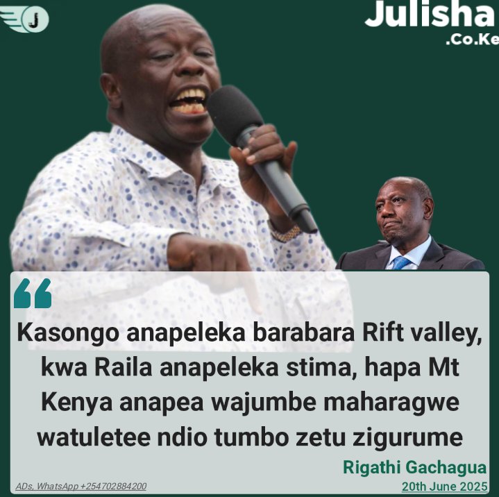 Rigathi Gachagua ; Kasongo anapeleka barabara Rift valley, kwa Raila anapeleka stima, hapa Mt Kenya anapea wajumbe maharagwe watuletee ndio tumbo zetu zigurume