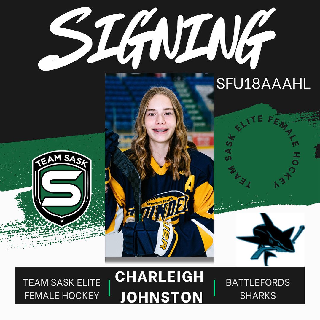 Congratulations to 2010 <a href="/team_sask/">Team Sask</a> member Charleigh Johnston on signing with the Battleford Sharks (SFU18AAAHL) for the 2025-26 season