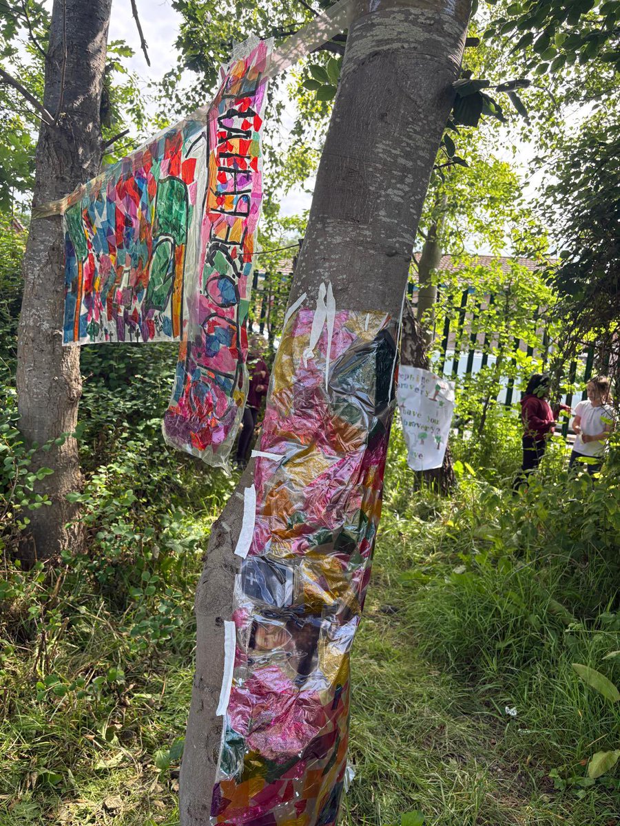 Our stained glass designs look beautiful in the sunshine. We have been learning about saints and special people like Blessed William Davies, Carlo Acutis, Josephine Bahkita and Melangell as well as exploring the Taith Pererin. 👣 👣 👣