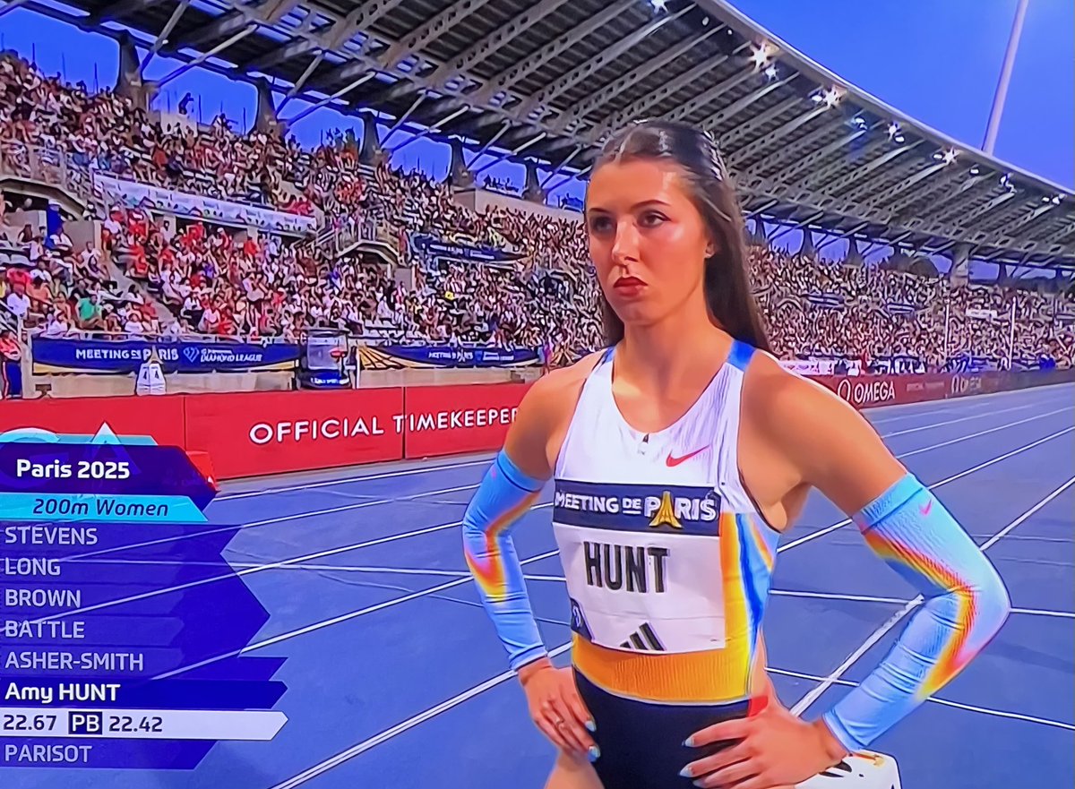 22.45s 💎 

Amy Hunt 🇬🇧 clocks her fastest time since 2019 to finish second in the women’s 200m at the Paris Diamond League!

#ParisDL