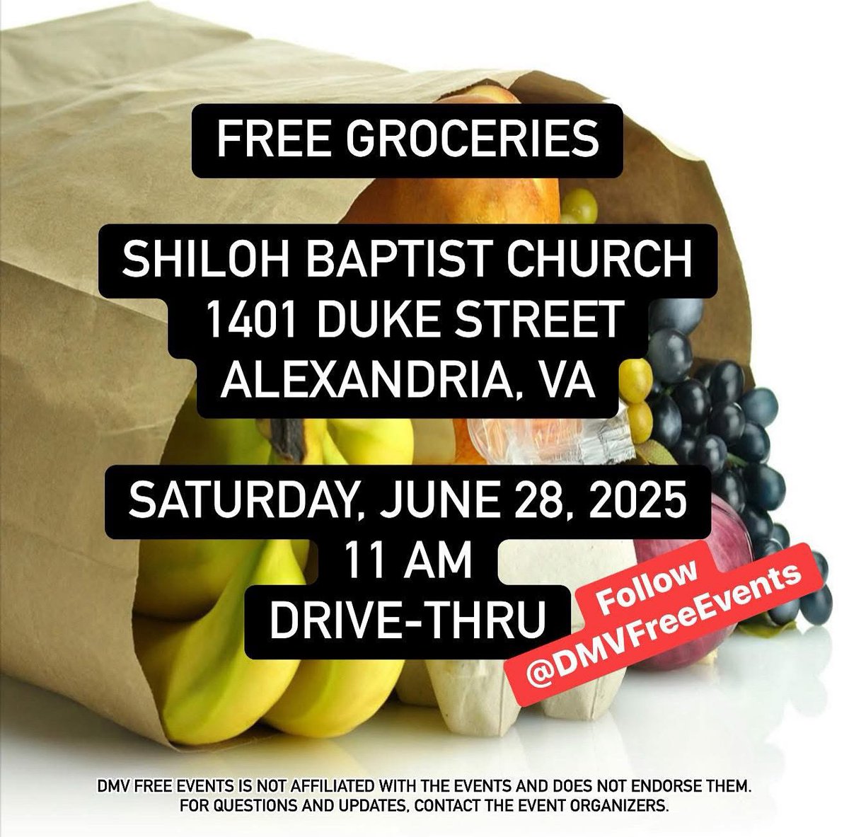 June 28, Alexandria, Groceries
Disclaimer: DMV Free Events is not affiliated with the events and does not endorse them. For questions and updates, contact the event organizers.
#DMVFreeEvents
