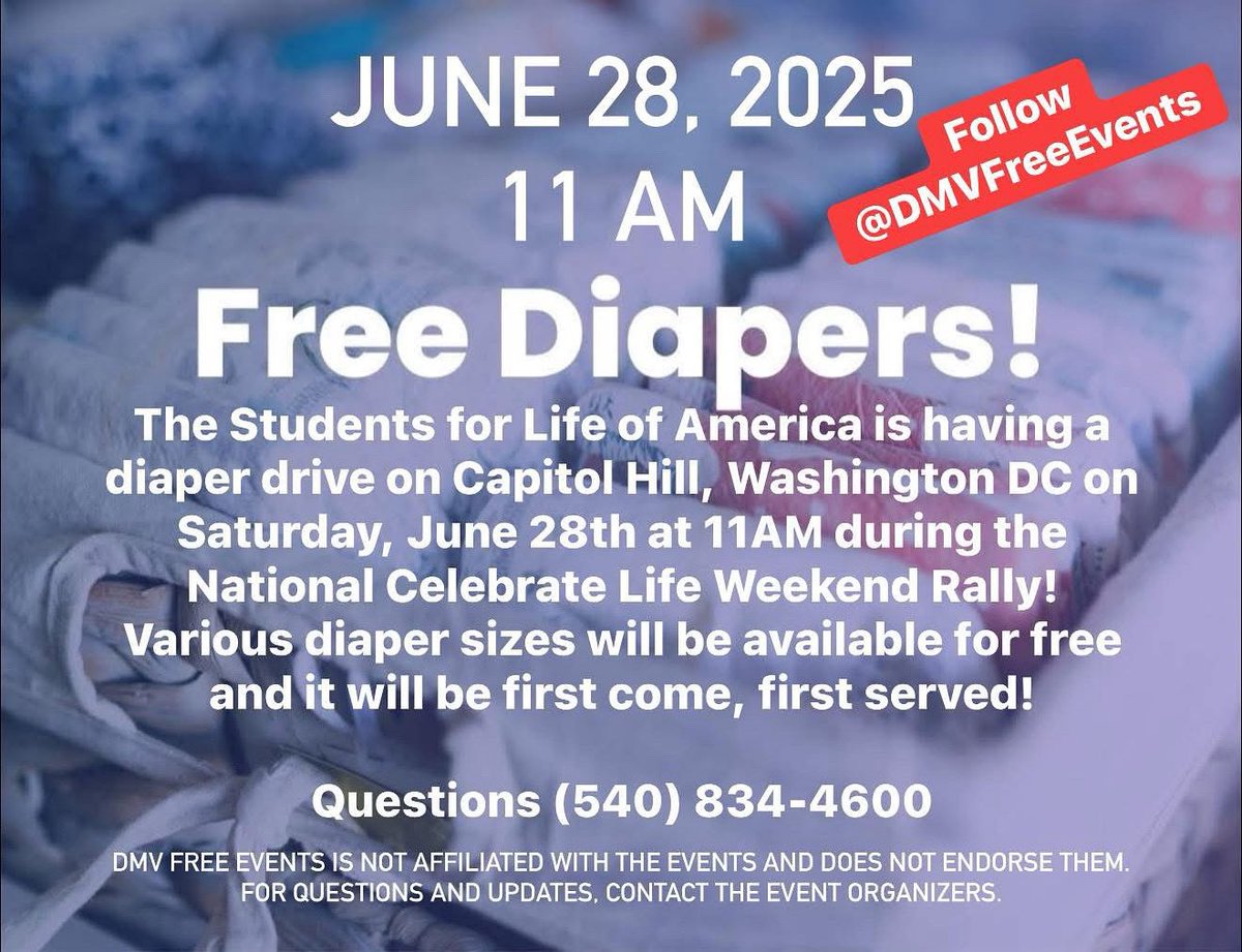 June 28, DC, Diapers
Disclaimer: DMV Free Events is not affiliated with the events and does not endorse them. For questions and updates, contact the event organizers.
#DMVFreeEvents