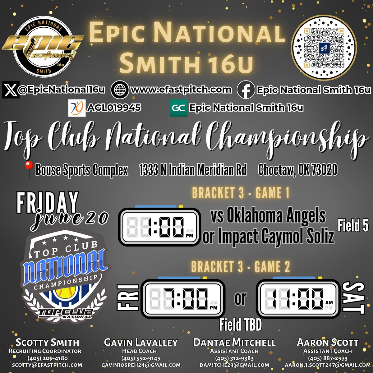 Sophie Kuhlman 2027 (@sophie_kuhlman) on Twitter photo WE WON Game 1 today! Game 2 starts at 7:00pm at Bouse! Come watch me and my <a href="/EpicNational16u/">Epic National Smith 16u</a> girls!!!!
<a href="/CoachBredbenner/">Kristi Bredbenner</a> <a href="/EastonHerring/">Easton Herring</a> <a href="/CourtOliver24/">Courtney Oliver Elkins</a> <a href="/eeconomon/">Coach E</a> <a href="/CoachMcFalls/">Jen</a> <a href="/JackNLucysDad/">Justin lewis</a> <a href="/CoachJonHunter/">Jon Hunter</a> <a href="/LauraHeberling/">Coach H</a> <a href="/CoachChiles3/">Kaitlyn Chiles</a> <a href="/USAOCoachJ/">Jadyn Wallis</a> <a href="/CoachJayGwyn/">Assistant Softball Coach, MIZZOU</a> WE WON Game 1 today! Game 2 starts at 7:00pm at Bouse! Come watch me and my <a href="/EpicNational16u/">Epic National Smith 16u</a> girls!!!!
<a href="/CoachBredbenner/">Kristi Bredbenner</a> <a href="/EastonHerring/">Easton Herring</a> <a href="/CourtOliver24/">Courtney Oliver Elkins</a> <a href="/eeconomon/">Coach E</a> <a href="/CoachMcFalls/">Jen</a> <a href="/JackNLucysDad/">Justin lewis</a> <a href="/CoachJonHunter/">Jon Hunter</a> <a href="/LauraHeberling/">Coach H</a> <a href="/CoachChiles3/">Kaitlyn Chiles</a> <a href="/USAOCoachJ/">Jadyn Wallis</a> <a href="/CoachJayGwyn/">Assistant Softball Coach, MIZZOU</a>