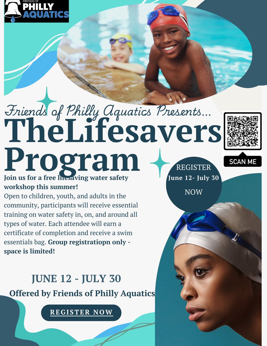 Lifesavers Program! Free Water Safety Workshops for Groups/Organizations!

Participants receive training on water safety in, on &amp; around all types of water. Attendees earn a certificate of completion &amp; receive a swim essentials bag.

Group registration - tinyurl.com/59mf6tdr