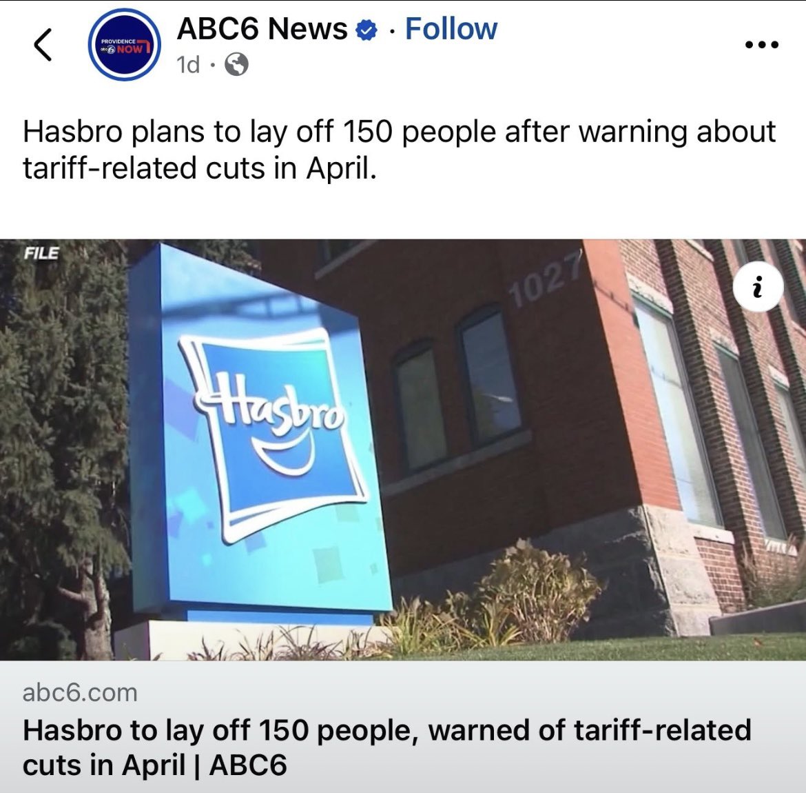 Uh oh! There’s also people saying Hasbro is moving their corporate headquarters to Boston, for smaller office space. 

Deepest condolences to the workforce for anyone affected due to these layoffs. This is 3% of their workforce. 

#hasbro #keeptoystarifffree #tariff #tafiffs