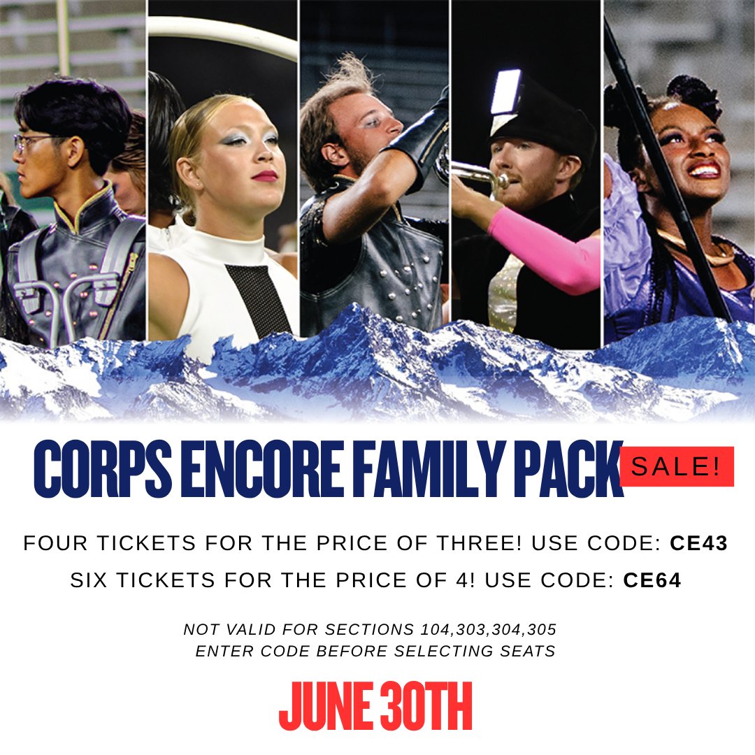 Don't miss out on this ticket package deal for Corps Encore! 🏷️ Available only until June 30th! 

🎟️: tinyurl.com/CorpsEncore

#BlueKnights #DRIP #DCI2025 #CorpsEncore