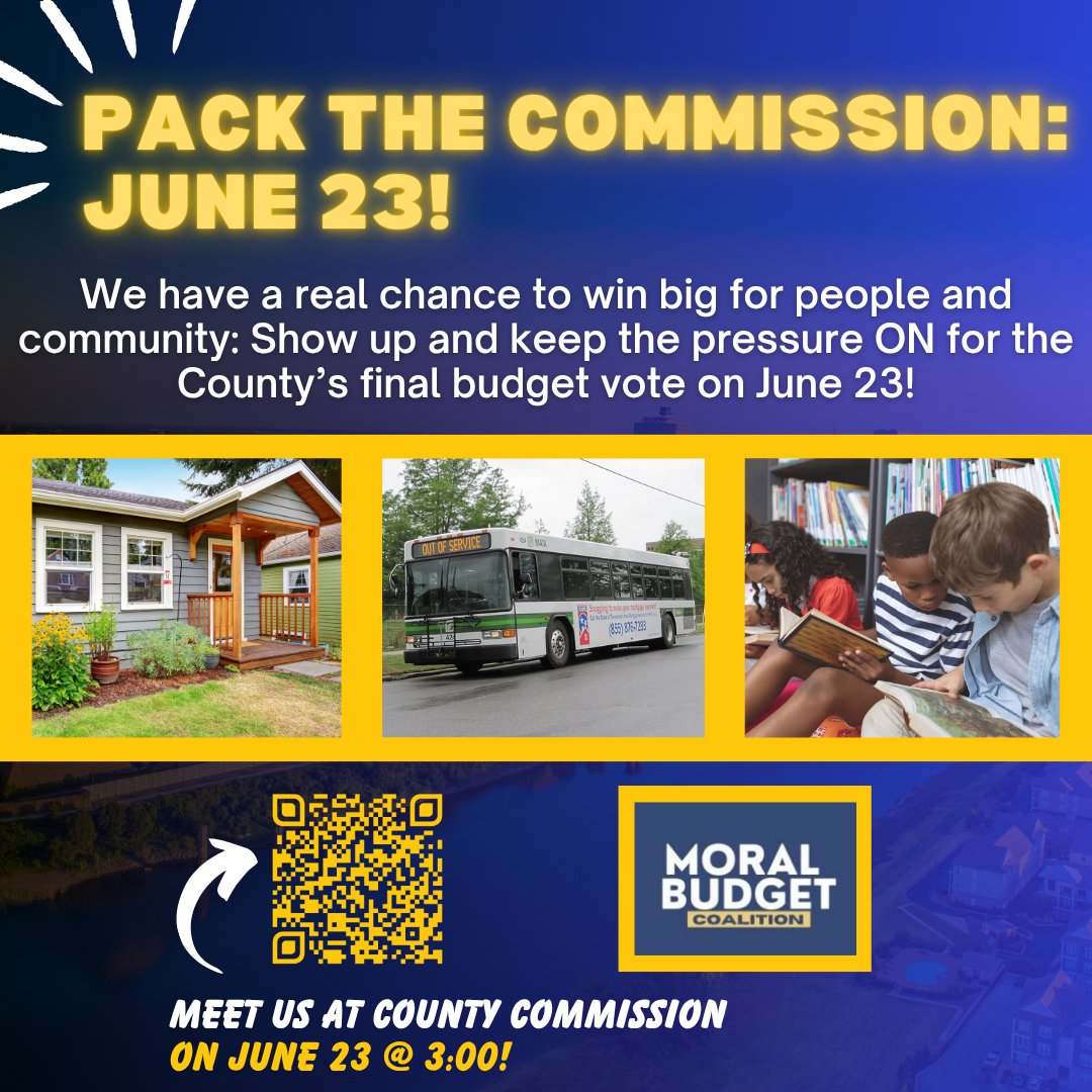 We're *this* close to winning a Moral Budget that invests in our people and communities! Your voice can make all the difference - help us pack the room for the Commission's final budget vote on Monday! 

bit.ly/ShelbyMoralBud…

#MoralBudget