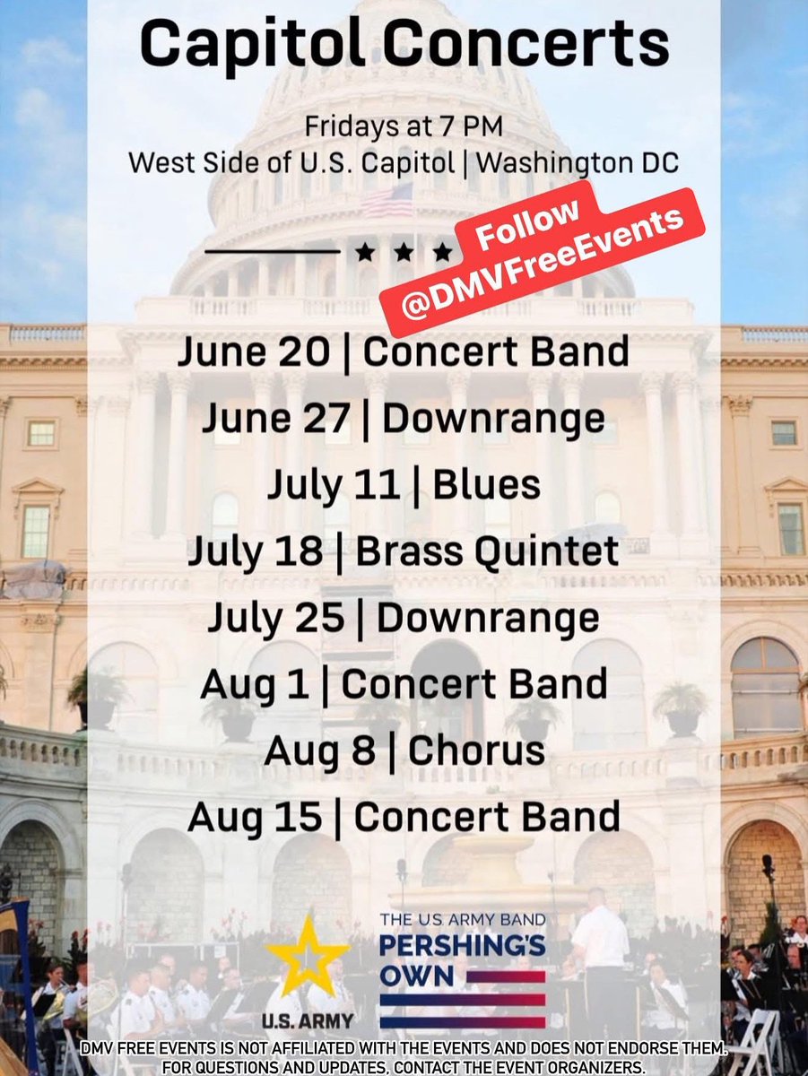 Fridays, DC, Capitol Concerts
Disclaimer: DMV Free Events is not affiliated with the events and does not endorse them. For questions and updates, contact the event organizers.
#DMVFreeEvents