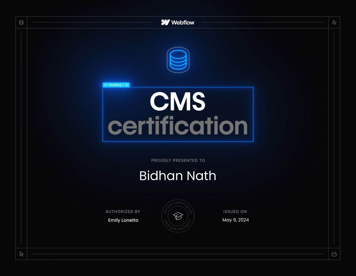 BidhanNath12's tweet photo. π Officially Webflow Certified Developer π₯
Time to take your website to the next level π
#Webflow #WebflowCertified #WebflowDeveloper https://t.co/yLCcehh6Lu