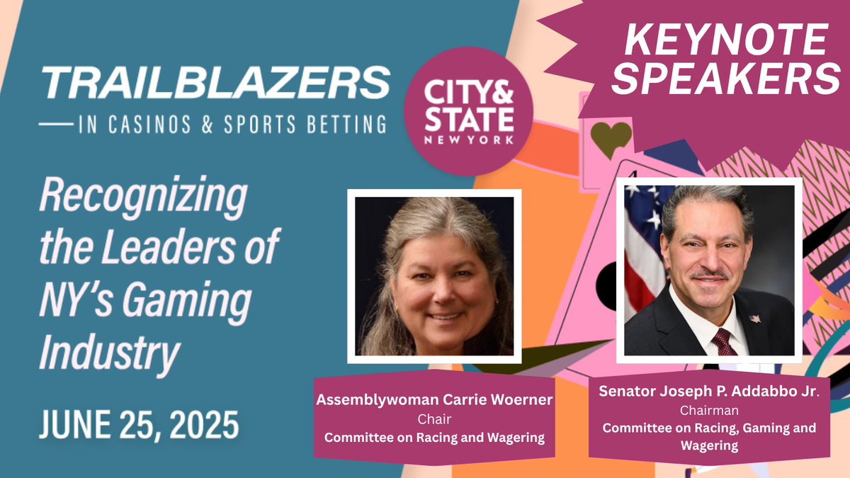 CSNY_Events's tweet image. Introducing our 2025 Trailblazers in Casinos & Sportsbetting Keynote Speakers! Senator Joseph P. Addabbo Jr. and Assemblywoman Carrie Woerner @AMCarrieWoerner !
🎟️ Don’t miss it! Secure your complimentary ticket today: events.cityandstate.com/2025-trailblaz…
#NYCasinos #NYSportsBetting